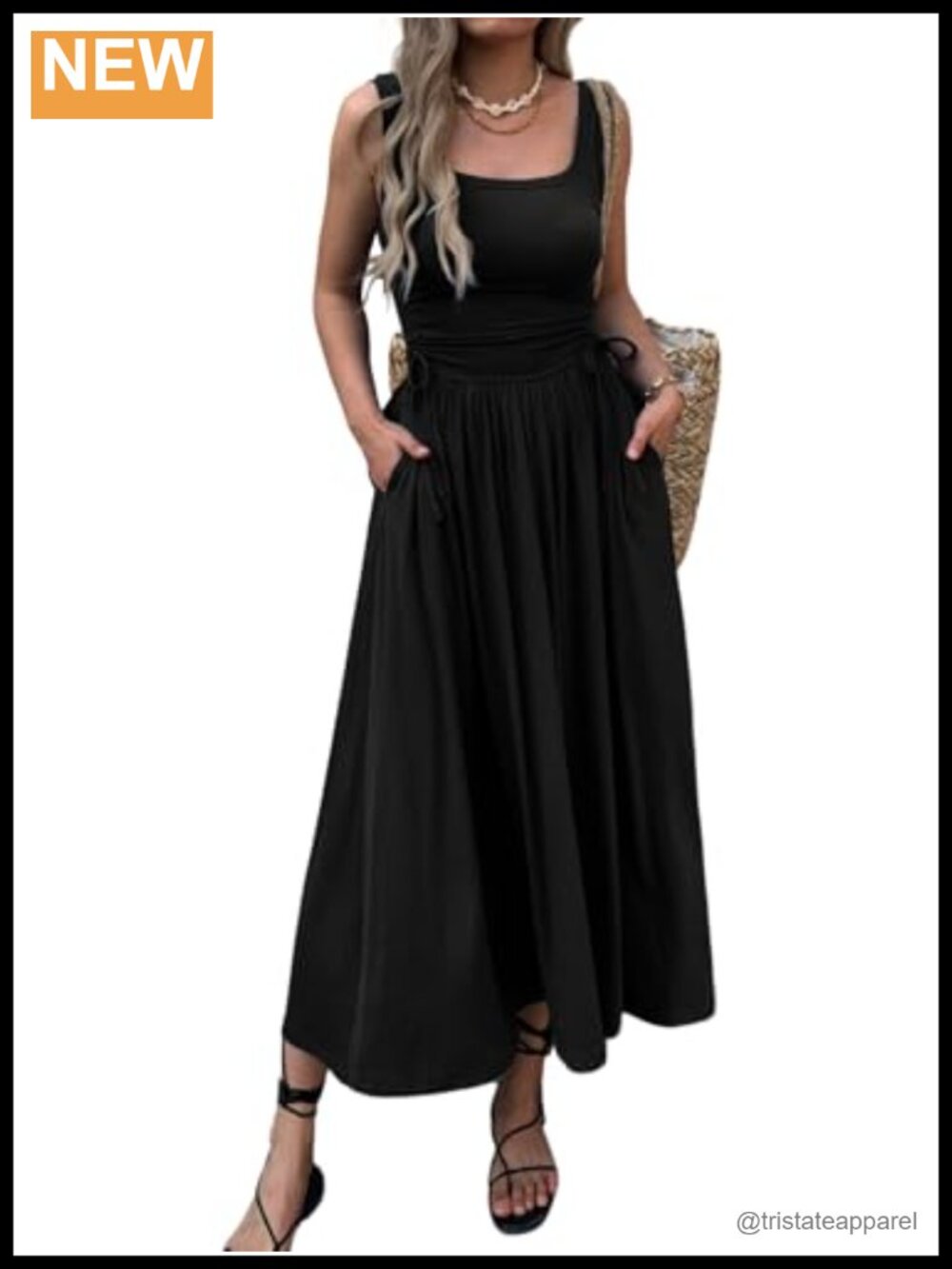 Boho Summer Maxi Dress Sleeveless Adjustable Waist Beach Sundress